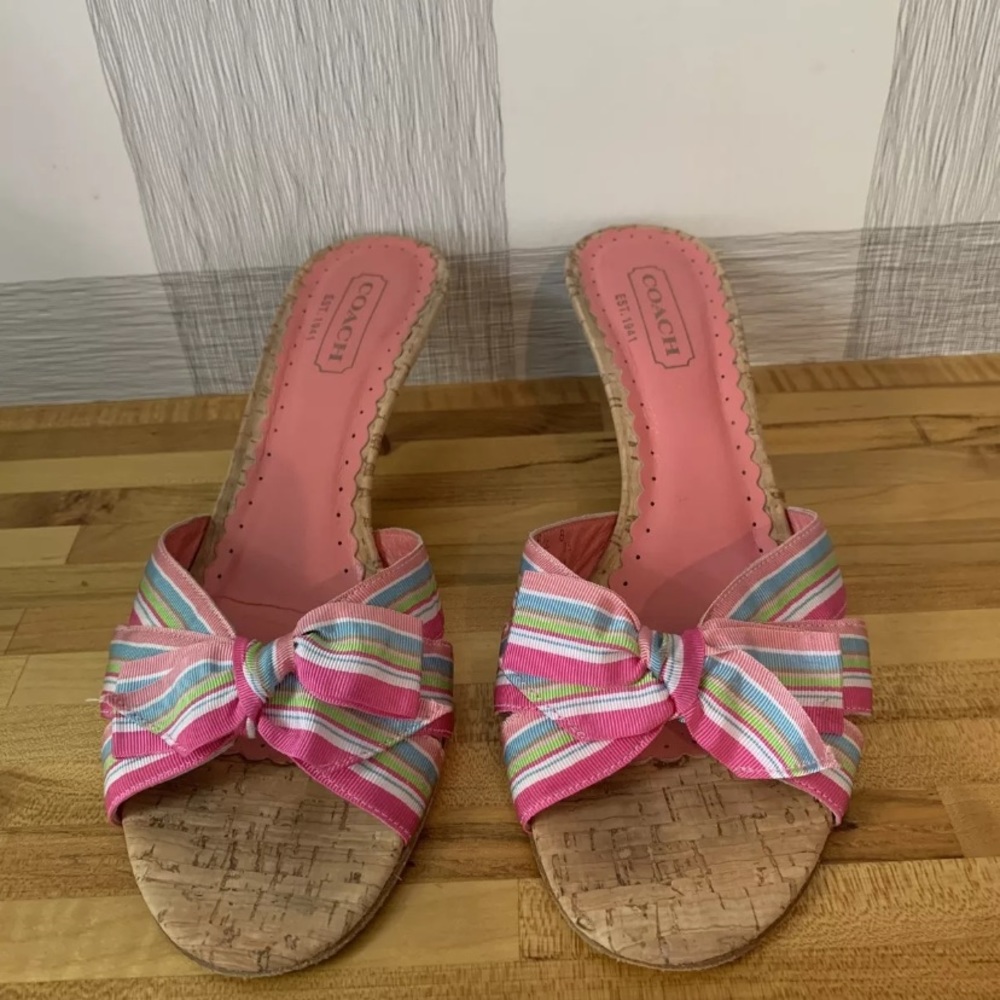 Coach Bree Pink Ribbon Bow Kitten Heel Sandals